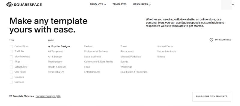 Choose the template-Squarespace